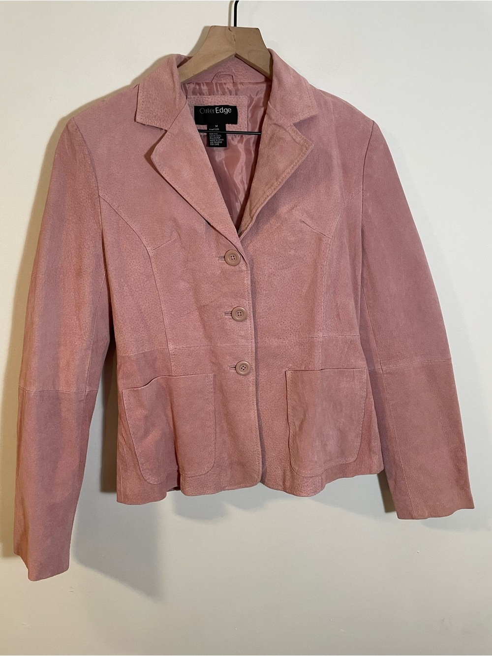Outer Edge Women's 100% Leather Suede Jacket Blazer Pink Mauve Size Medium